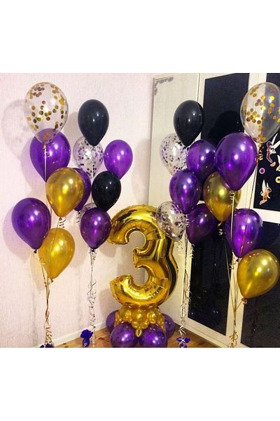 asöy Number Foil Balloon Metallic Purple Metallic Gold Gold Sequin Balloon Set