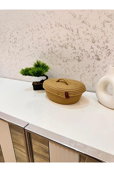 REYGON TEKSTİL wicker OVAL JUTE COVER, HAND-WOVEN BASKET BATHROOM AND KITCHEN ORGANIZER 20X15X8