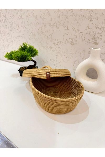 REYGON TEKSTİL wicker OVAL JUTE COVER, HAND-WOVEN BASKET BATHROOM AND KITCHEN ORGANIZER 20X15X8