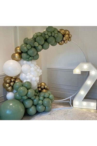 asöy Mold Green Balloon Set Pastel White Chrome Gold Balloon Chain