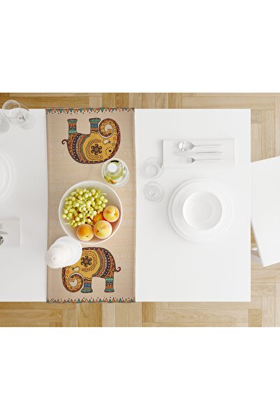 Hayal Dekoratif Runner cu model de elefant cu tematică africană, portocaliu c...