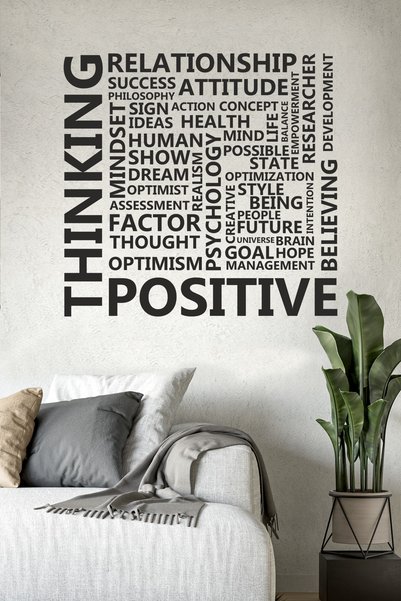 Sticker Sepetim Decor de perete - Autocolant decorativ de perete cu mesaj motivațional: Gândit pozitiv