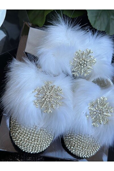 QUEEN AKSESUAR Luxury crystal rhinestone plated snowflake white feathered design baby girl shoes booties hairband set