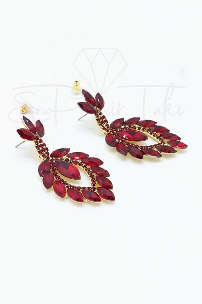 Esra Pamir Red Crystal Stone Evening Dress Earrings