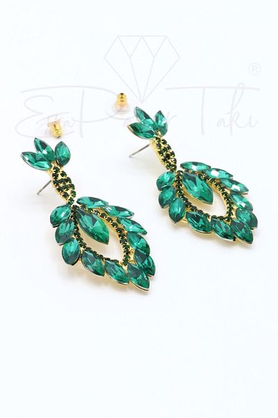 Esra Pamir Green Crystal Stone Evening Dress Earrings