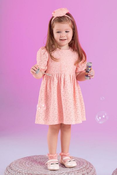 DeFacto Baby Mädchen Kurzarm Spitzenkleid Haarband 2-teiliges Set