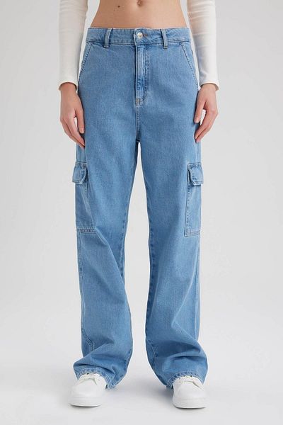 DeFacto Pantaloni de bumbac cu picior largi Cargo Jean 100 A0688ax23sp