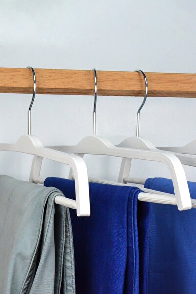 NYN Wooden Bar Trouser Hanger White Color 4 Pieces