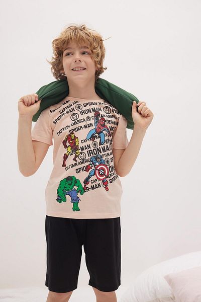 DeFacto Boy's Marvel Comics Short Sleeve Pajama Set with Shorts