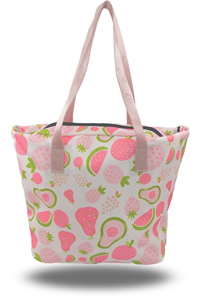 Rupva حقيبة شاطئ نسائية للجنسين بجيبين مطبوعة بنمط فواكه يومية بسحاب على الكت...