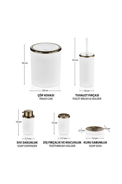 KURT HOME Auaro 5-Piece Bathroom Set White/Granite Gold Detailed