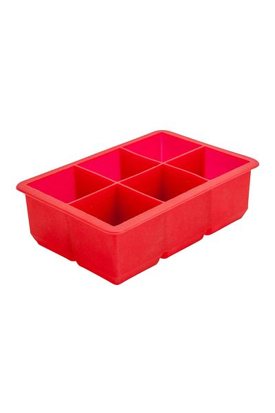 EARABUL Arispa Red Silicone 6-Piece Square Ice Mold - 6 Compartment Ice Box 5cm Giant Ice Cubes - Presentation Ice Cube