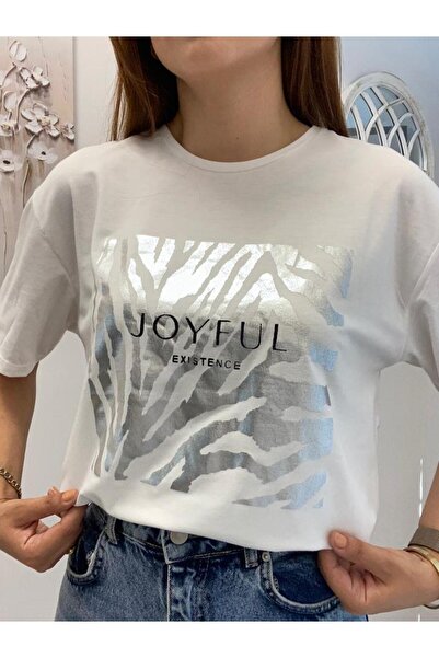 Mzr Collection Μπλουζάκι Joyfull Printed Ασημί στάμπα