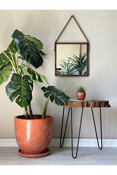 odka 40litre Klasik Saksı Tabaklı 40cmx40cm Kiremit Renk Mermer Desenli