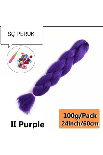 SÇ PERUK No 2 Purple, African Braid Rasta Tiwist Black Braid 100 gr 60 Cm
