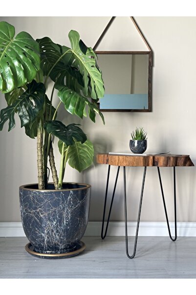 odka 40litre Klasik Saksı Tabaklı 40cmx40cm Lily Antrasit Gold Beyaz