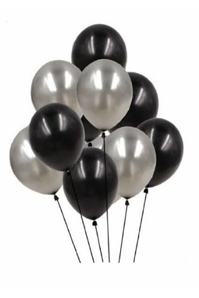 Deniz Party Store Metallic silver Pastel black Balloon 12" inch 25 Pieces