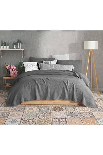 destinyhometex Dark Gray Single Without Fringe 180 X 240cm Pique/Bedspread/1 Piece 50X70Cm Pillow 4 Layers 100% Cotton