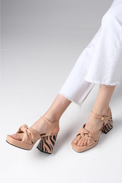 Mio Gusto Sandra Nude Colored Platform Γυναικεία πέδιλα με τακούνι