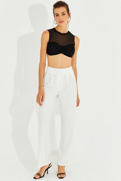 Cool & Sexy Women's White Velcro Closure Trousers MİW1291