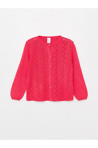 LC Waikiki Crew Neck Long Sleeve Self Patterned Baby Girl Knitwear Cardigan