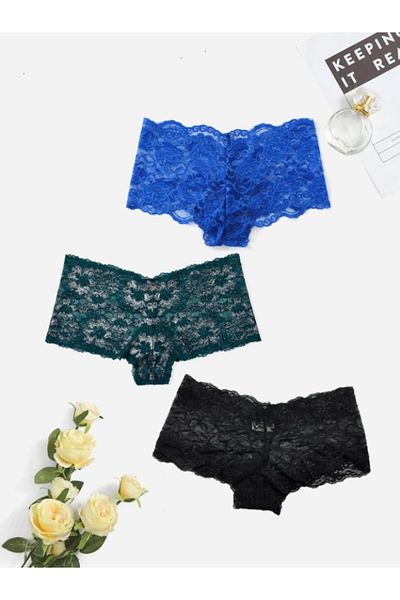 GECKO COLLECTION Gecko Lace Shorts Boxer Women's Panties 3-Piece