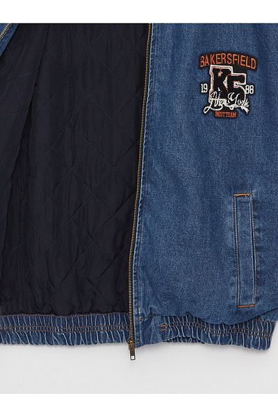 LC Waikiki Jachetă bomber de jeans pentru bărbați, cu glugă, cu ajustare standard