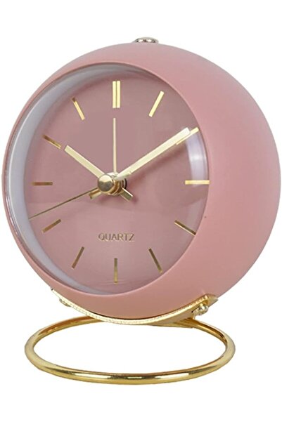 HEPBİMODA Retro Saat Masa Saati Çalar Saati Metal Pembe