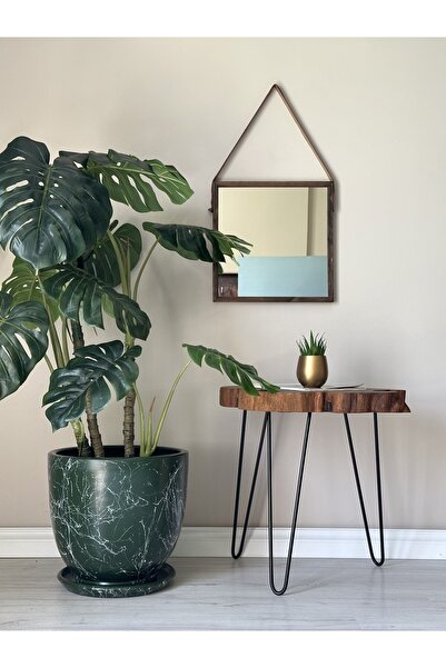 odka 40litre Klasik Saksı Tabaklı 40cmx40cm Koyu Yeşil Mermer Desenli