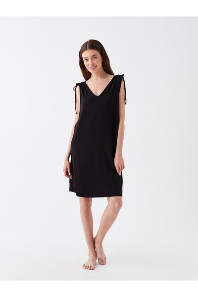 LC Waikiki Einfarbiges Strandkleid mit V-Ausschnitt für Damen