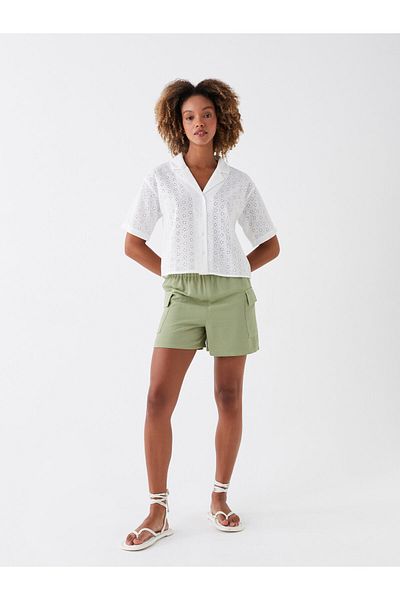 LC Waikiki Damen-Shorts – Standard-Passform, einfarbige Leinenmischung