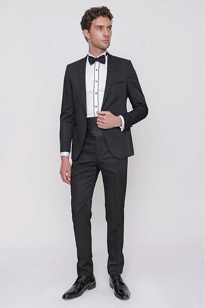 Moda Rabin Slim Fit (6-Drop) Black Groom Suit with Vest