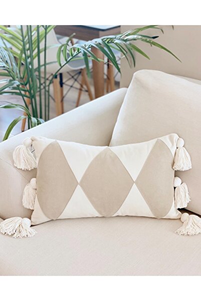 Hestia Home Husă de pernă cu model diamant cu ciucuri