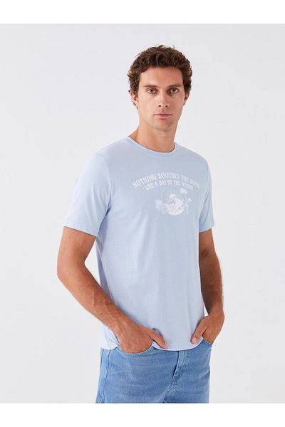 LC Waikiki Bedrucktes Herren-T-Shirt aus gekämmter Baumwolle – Rundhalsausschnitt, kurze Ärmel