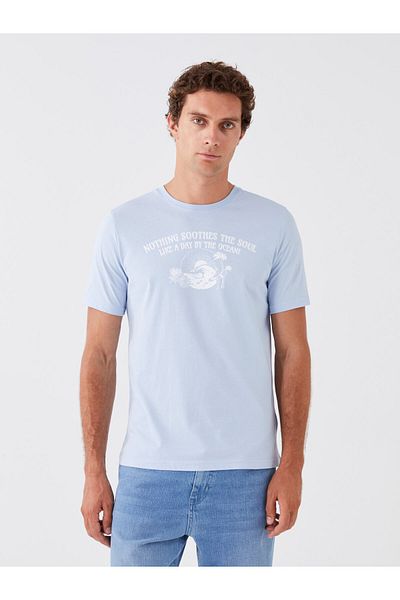 LC Waikiki Bedrucktes Herren-T-Shirt aus gekämmter Baumwolle – Rundhalsausschnitt, kurze Ärmel