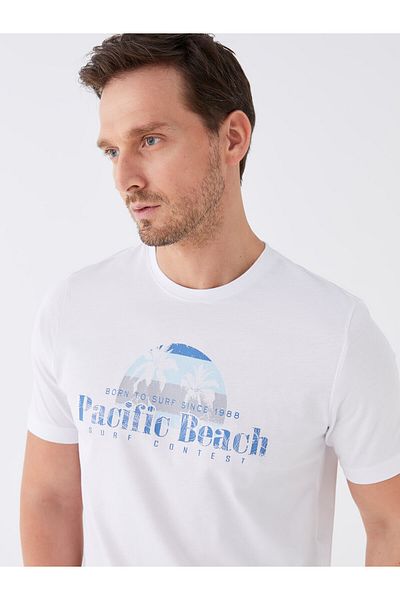 LC Waikiki Printed Men's Combed Cotton T-Shirt - Crew Neck, Short Sleeve