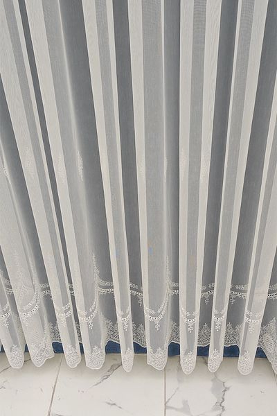 Briz Perde New Season Linen Look, No Iron, Sprinkle Pattern 1x2 Sparsely Pleated Tulle Curtain