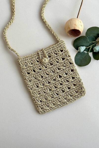 BECCASTYLE Yürüyüş Çantası Hasır Telefon Çantası Cüzdan El Yapımı Özel Tasarı...