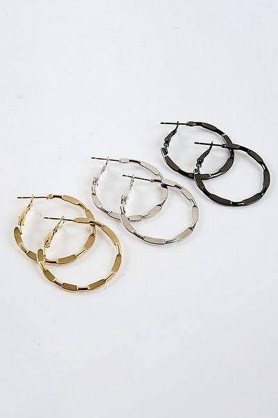 EUROMODA Set of 3 Hoop Earrings in Gold, Silver and Black Colors