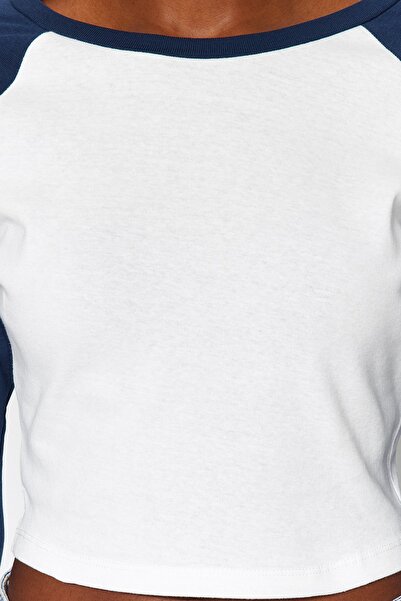 Trendyol Collection Ecru Raglan μανίκι με ραβδώσεις, πλεκτό, πλεκτό μπλουζάκι TWOAW24TS00000