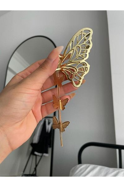 Planet Butik Gold Butterfly Latch Buckle with Dangle