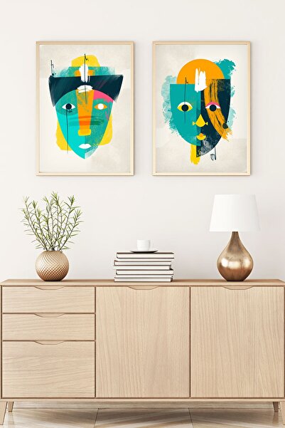 huhuli لوحة تجريدية مع إطار خشبي