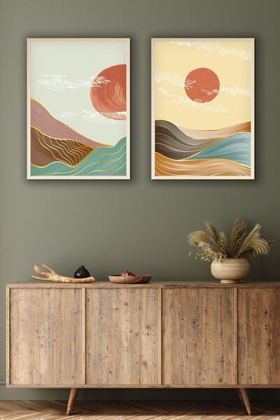 huhuli Ahşap Çerçeveli 2'li Minimalist Tablo