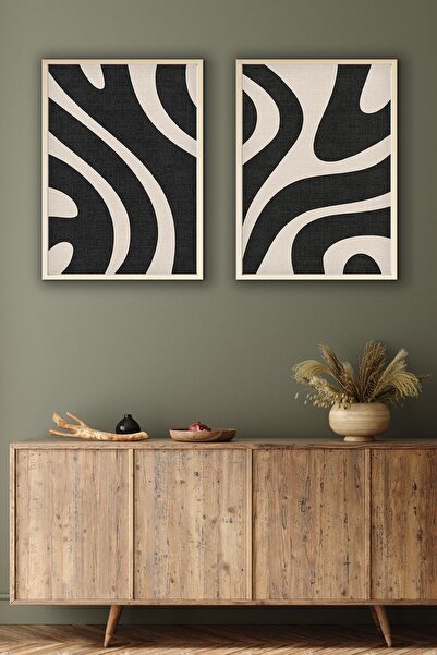 huhuli Ahşap Çerçeveli Soyut 2’li Tablo