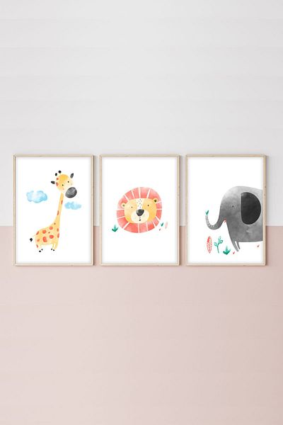 huhuli Wooden Framed Children's Room 3-Piece Painting