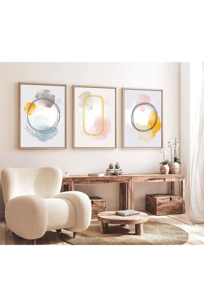 huhuli Ahşap Çerçeveli Soyut 3’lü Tablo