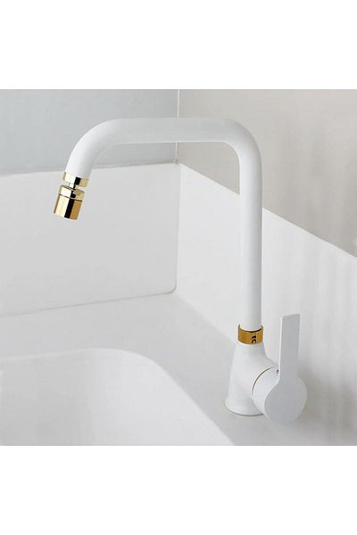 VENİTA Venita Matte White Gold Kitchen Sink Faucet Brass 360 Degree Movable with Aerator Siera