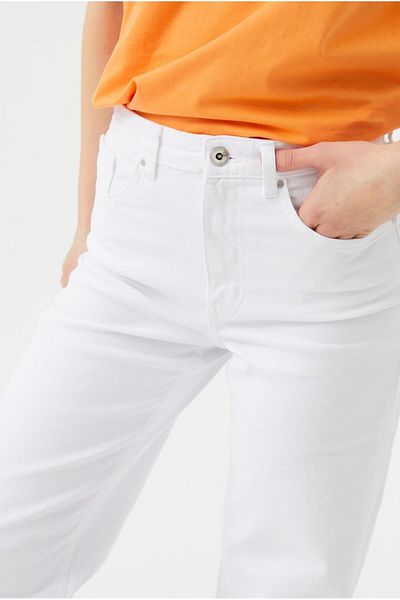 LİMABEL Ψηλόμεσο Lycra Λευκό Palazzo Jeans Παντελόνι Φαρδύ τζιν
