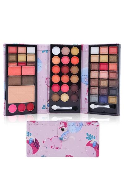 MUJGAN 3 Katlı Cüzdan Far - Allık - Pudra Seti Ayıcık Desenli Pembe