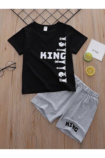 Revasser Хлопчача футболка з коміром-стійкою та шорти з спеціальним принтом KING